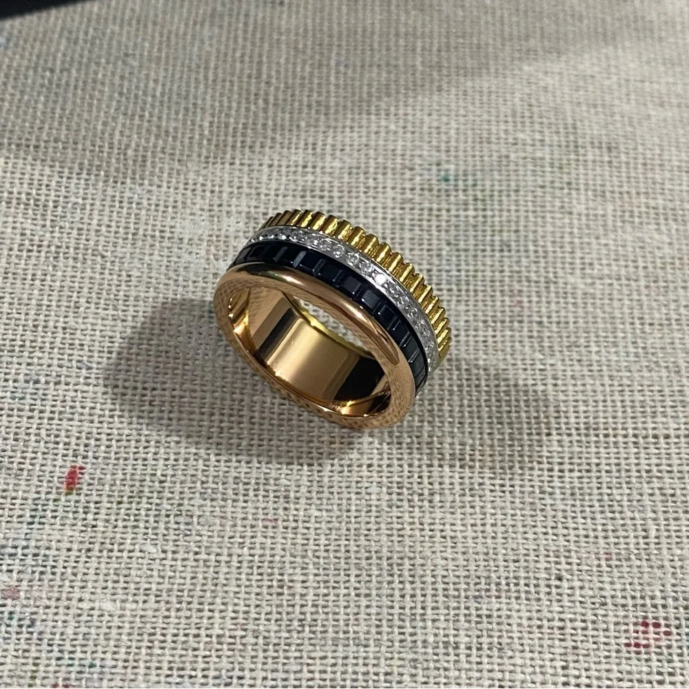 Boucheron Gold-Tone Multi-Texture Ring with Black Inlay